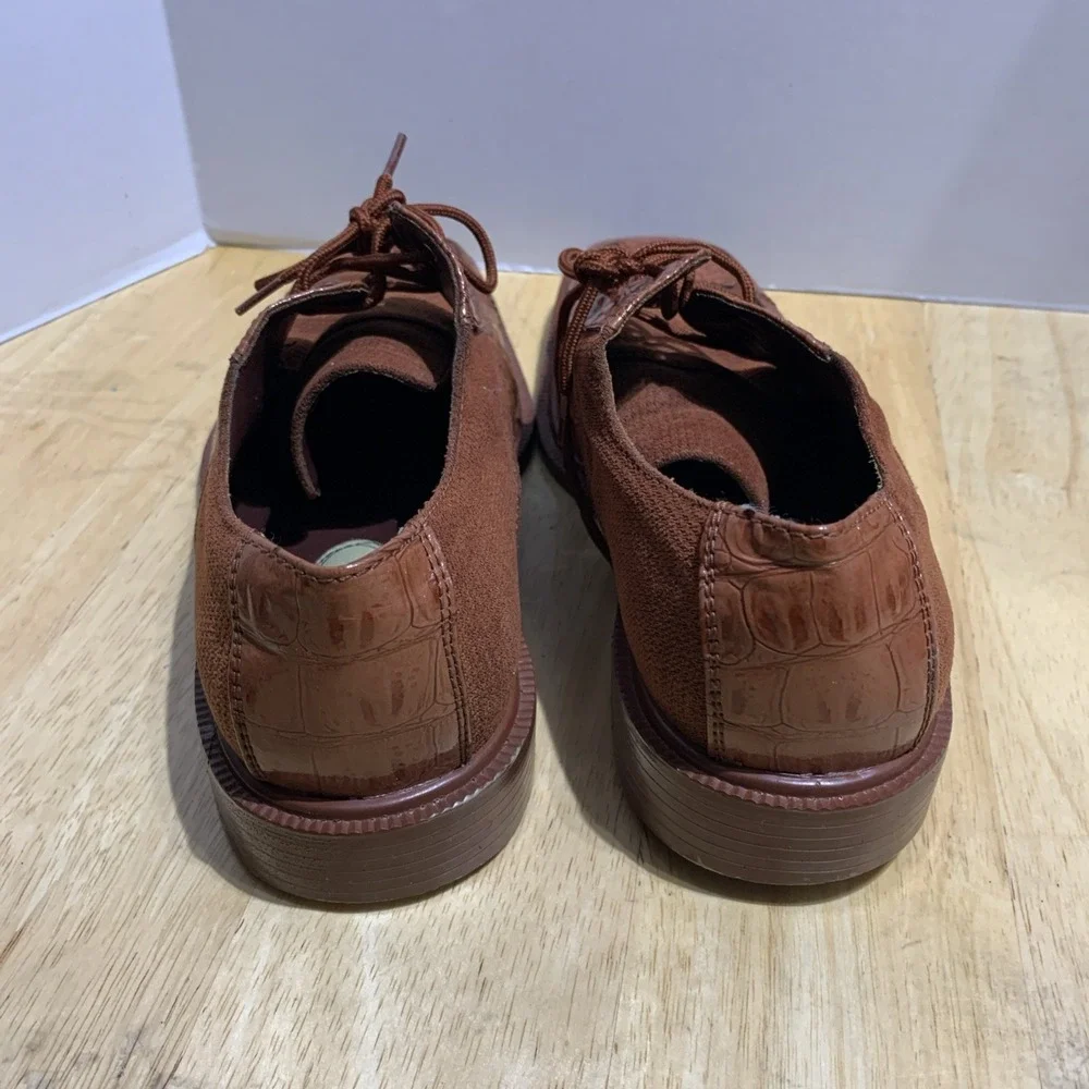 Vintage‎ Hugo Vitelli Red Marrón Crocodile Print Square Toe Loafers Sz 8.5